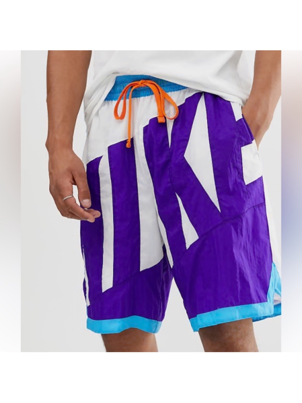Nike throwback spellout  White Turquoise Men's Swim